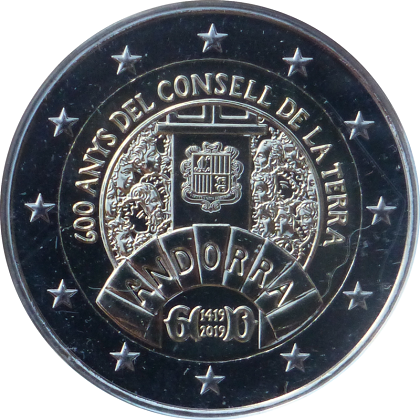 2 € euro commémorative Andorre 2019 les 600 ans del consell de la terra