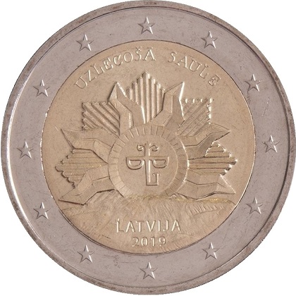 2 euro 2019 commémorative Lettonie le soleil levant, les armoiries