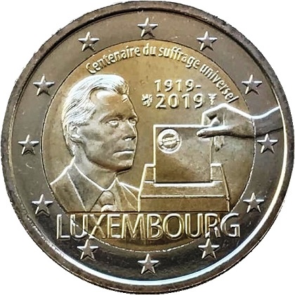 2  euro commémorative 2019 Luxembourg, centenaire du suffrage universel au Luxembourg