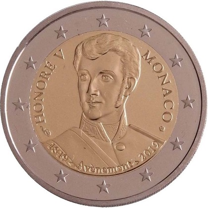 2 € euro 2019 commémorative Monaco pour les 200 ans de l'arrivée sur le trône du prince Honoré V