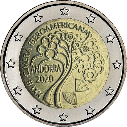 2 € euro commémorative Principauté d'Andorre 2020 pour le XXVIIe sommet ibéro-américain d'Andorre en 2020