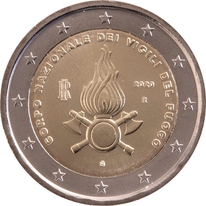 2 € euro commémorative 2020 Italie pour rendre hommage au corps national des sapeurs pompiers: Corpo Nazionale dei Vigili del Fuoco