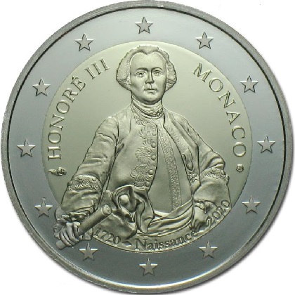 2 € euro commémorative 2020 Principauté de Monaco pour le 300e anniversaire de la naissance du Prince Honoré III de Monaco