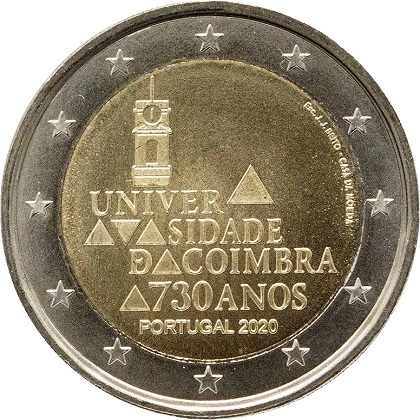 2 € euro commémorative 2020 Portugal pour le 730e anniversaire de la fondation de l'Université de Coimbra