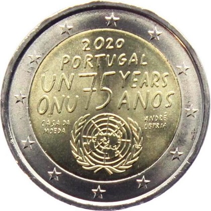 2 € euro commémorative 2020 Portugal pour les 75 ans de l’Organisation des Nations Unies ONU