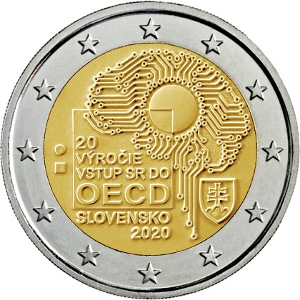 2 € euro commémorative 2020 Slovaquie pour le 20e anniversaire de l'adhésion de la Slovaquie à l'OCDE