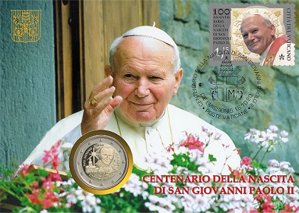 Enveloppe philatélique-numismatique centenaire de la naissance de Jean Paulk II