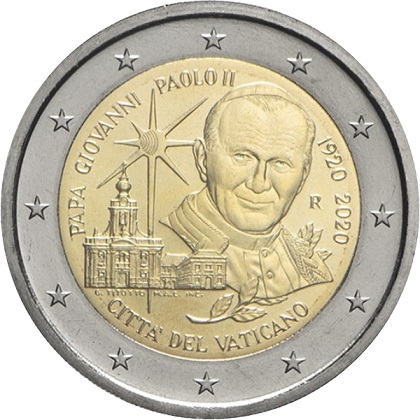 2 € euro commémorative 2020 Vatican pour le centenaire de la naissance de Jean Paul II