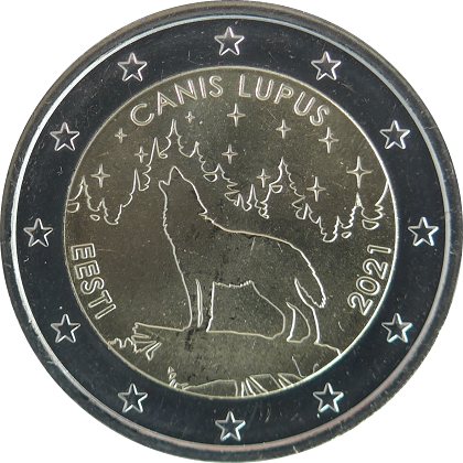 2 € euro commémorative 2021 Estonie pour commémorer le Loup animal national de l'Estonie
