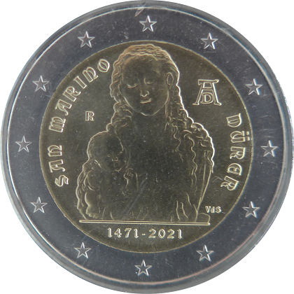 2 € euro commémorative 2021 Saint-Marin pour le 550e anniversaire de la naissance d'Albrecht Dürer