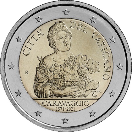 2 € euro commémorative 2021 Vatican pour le 450 anniversaire de la naissance du Caravage