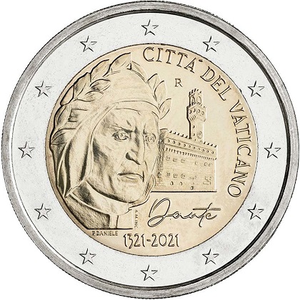 2 € euro commémorative 2021 Vatican pour le VIIe Centenaire de la mort de Dante Alighieri