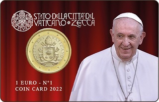 Coincard n°1 du Vatican contenant la pièce de 1 euro 2022