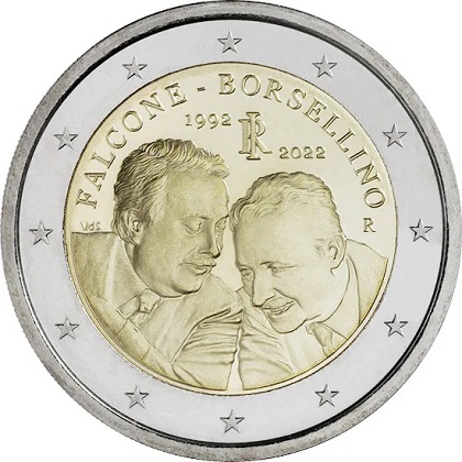 2 € euro commémorative 2022 Italie 30e anniversaire de la mort des juges Giovanni Falcone et Paolo Borsellino