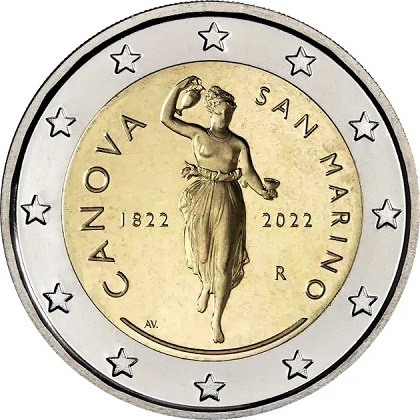 2 € euro commémorative 2022 Saint-Marin pour le Bicentenaire de la mort d'Antonio Canova