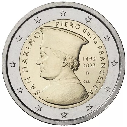 2 € euro commémorative 2022 Saint-Marin pour le 530e anniversaire de la mort de Piero Della Francesca