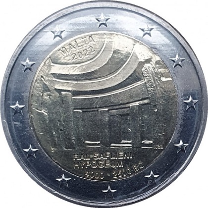 2 € euro commémorative 2022 Malte pour l'Hypogée de Hal Saflieni.
