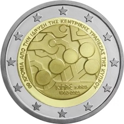 2 € commémorative 2023 Chypre pour commémorer le 60e anniversaire de la création de la Banque centrale de Chypre