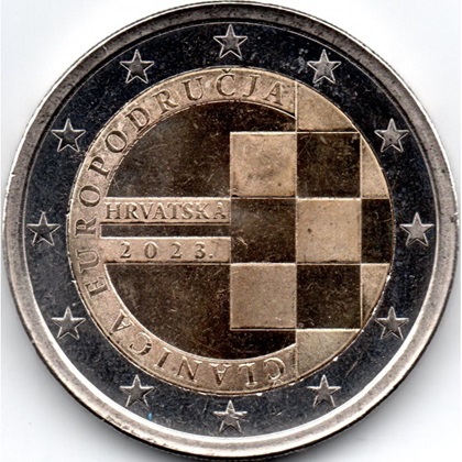 2 € commémorative 2023 Croatie pour commémorer l'introduction de l'euro comme monnaie officielle de la Croatie le 1er janvier 2023