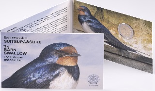 2 € commémorative 2023 Estonie dédiée à l'hirondelle rustique coincard BU