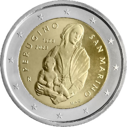 2 € commémorative 2023 Saint-Marin pour le 500e anniversaire de la mort du Pérugin.