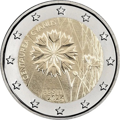 2€ commémorative 2024 Estonie pour célébrer le bleuet, fleur nationale estonienne
