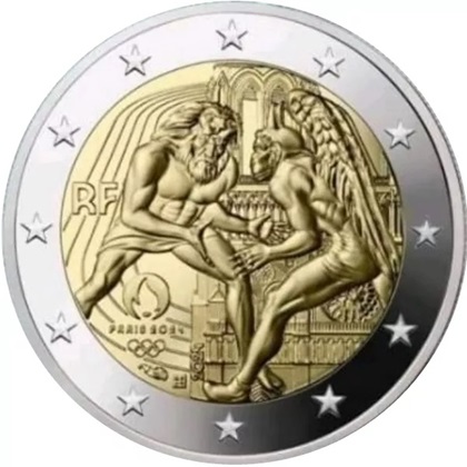 2 € commémorative 2024 France Hercule et la Lutte, pour les Jeux olympiques Paris 2024