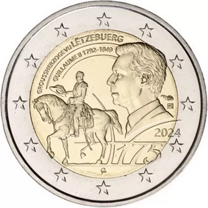 2 € commémorative 2024 Luxembourg popur le 175e anniversaire de la mort du Grand-Duc Guillaume II