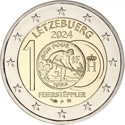 2 € commémorative 2024 Luxembourg pour le centenaire de l'introduction des pièces en francs luxembourgeois à l'effigie du Feierstëppler