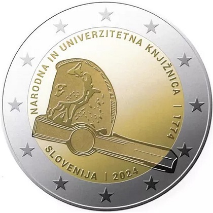 2€ commémorative 2024 Slovénie pour le 250e anniversaire de la Bibliothèque nationale et universitaire de Slovénie.