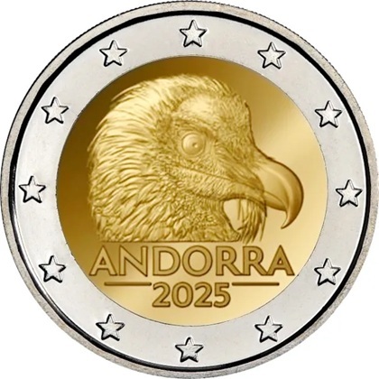 2 euro commémorative 2025 Principauté d'Andorre dédiée au Gypaète barbu