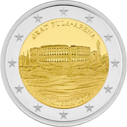 2 euro commémorative Croatie 2025 dédiée à la ville de Pula en Istrie, et son amphithéâtre