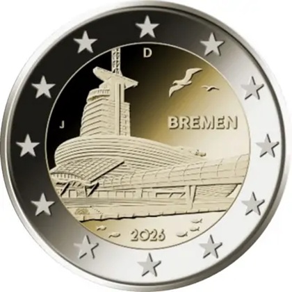 2 euros commémorative 2026 Allemagne Bremen et la Maison du climat de Bremerhaven.