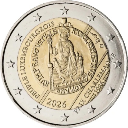 2 euros commémorative 2026 Luxembourg pour le 40e anniversaire de l’attribution du Prix International Charlemagne au Peuple Luxembourgeois en 1986