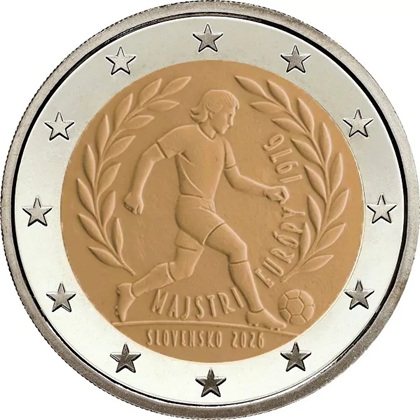2 euros commémorative 2026 Slovaquie pour le 50e anniversaire de la victoire de l'équipe tchécoslovaque de football au Championnat d'Europe 1976