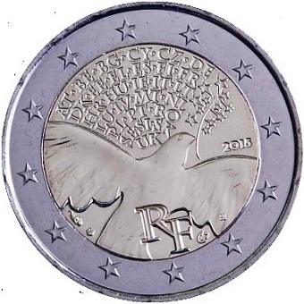 2 euro commémorative 2015 France 70ème anniversaire de la Paix en Europe