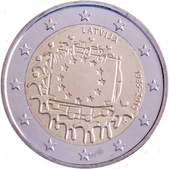 2 euro 2015 commémorative Lettonie 30e anniversaire du drapeau européen