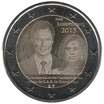 2 euro commémorative 2015 Luxembourg 15ème anniversaire de l’accession au trône de S.A.R. le Grand-Duc