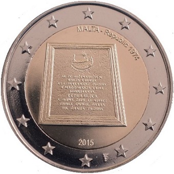 2 euro commémorative 2015 Malte la proclamation de la république 1974