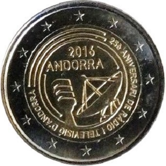 2 euros commémorative 2016 Andorre pour le 25ème anniversaire de la radio et de la télévision publique de l'Andorre
