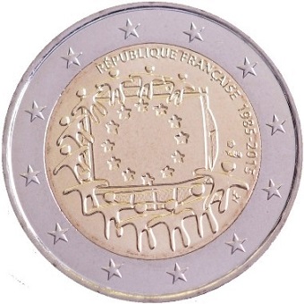 2 euro 2015 commémorative France 30e anniversaire du drapeau européen