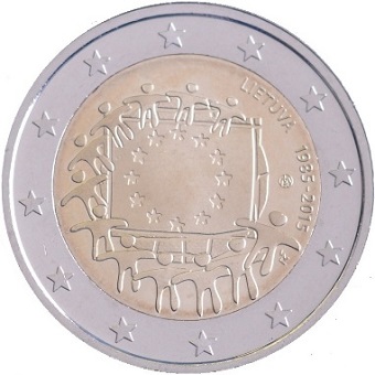 2 euro 2015 commémorative Lituanie 30e anniversaire du drapeau européen