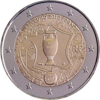 2 € commémorative 2016 France Championnat d'Europe UEFA 2016 en France.