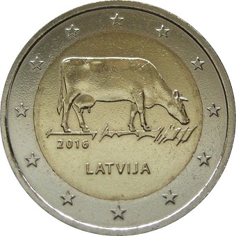 2 euros commémorative 2016 Lettonie l'industrie laitière en Lettonie, l'agriculture lettone