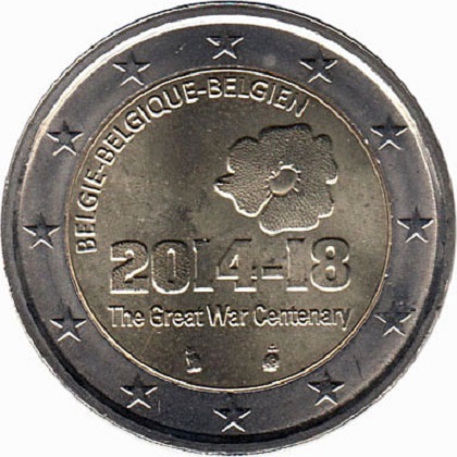 2 euro 2014 commémorative Belgique 100ème anniversaire du début de la première guerre mondiale