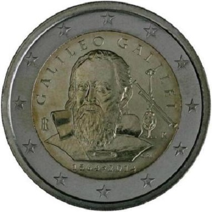 2 euro 2014 commémorative Italie 450ème anniversaire de la naissance de l'astronome Galilée, Galileo Galilei