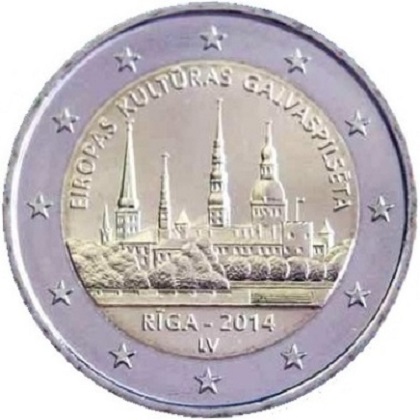 2 euro commémorative 2014 pour la lettonie avec Riga Capitale Européenne de la Culture