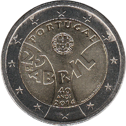 2 euro 2014 commémorative Portugal 40ème anniversaire de la révolution des oeillets du 25 avril