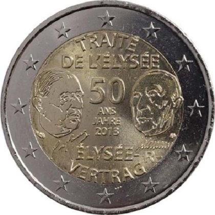 2 euro 2013 commémorative France 50ème anniversaire de la signature du traité de l'Élysée