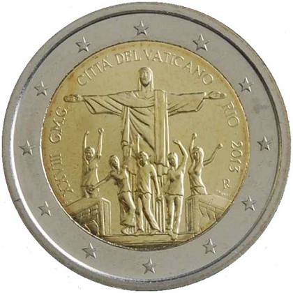 2 euro 2013 commémorative Vatican 28ème Journée mondiale de la jeunesse à Rio